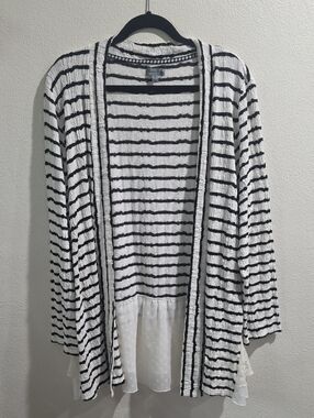 Olivia Sky Open Front Cardigan With Mesh And Lace Trim